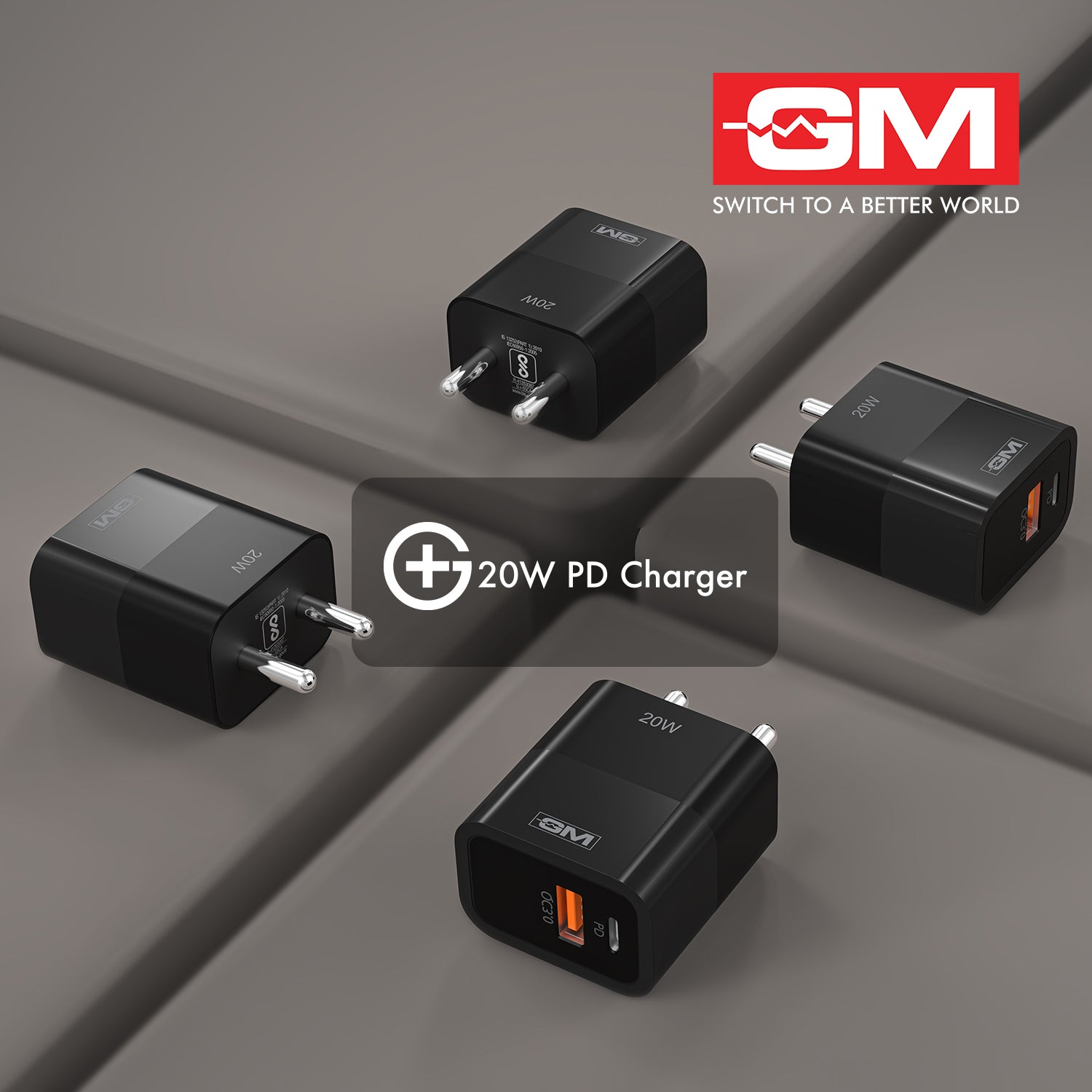 20W, Dual Port Adaptor (QC 3.0+PD) (Black)