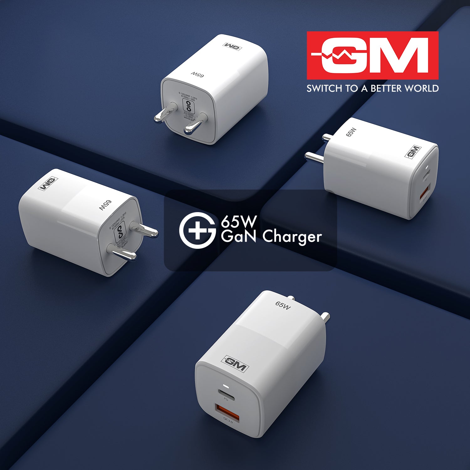 65W, Dual Port GAN Adaptor (QC 3.0+PD) (White)