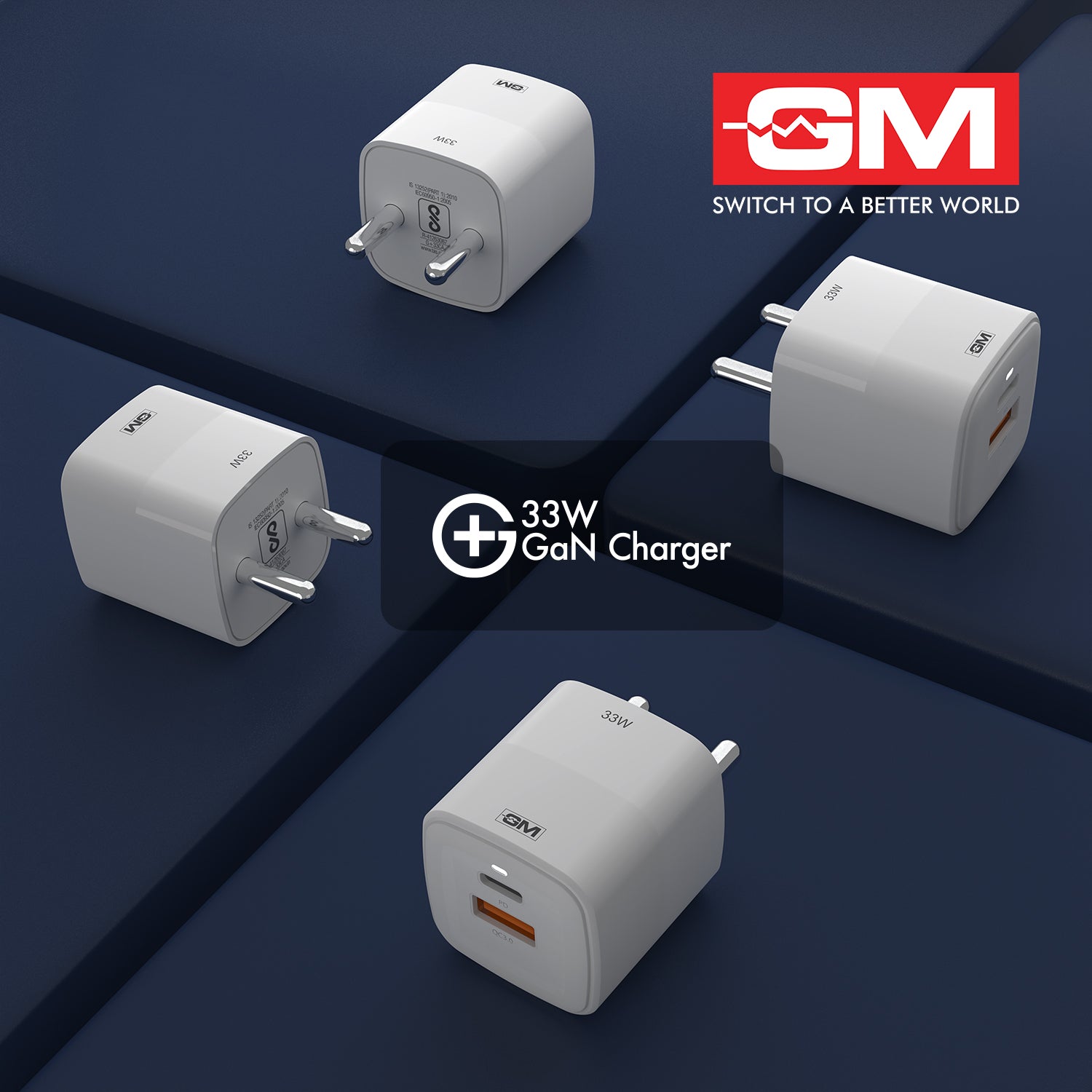 33W, Dual Port GAN Adaptor (QC 3.0+PD) (White)