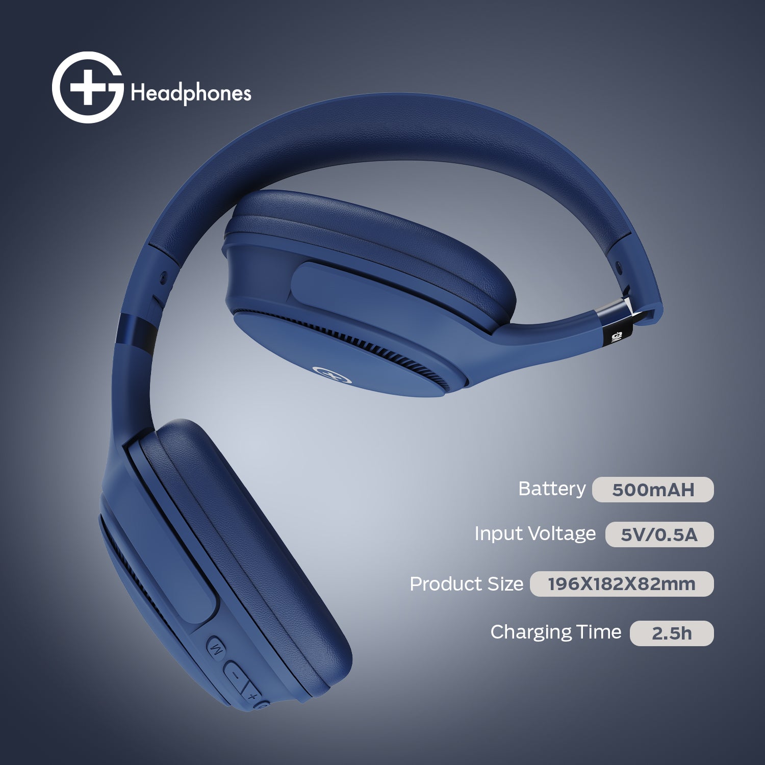 G+ Headphones BT 5.3, Pure Bass, Dual Pairing, 70H Playtime (Blue)