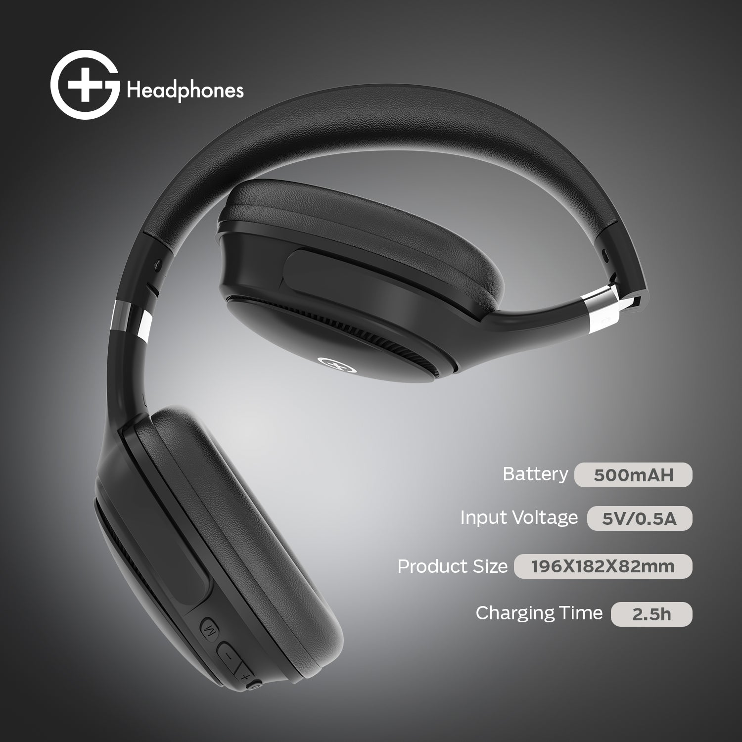 G+ Headphones BT 5.3, Pure Bass, Dual Pairing, 70H Playtime (Black)