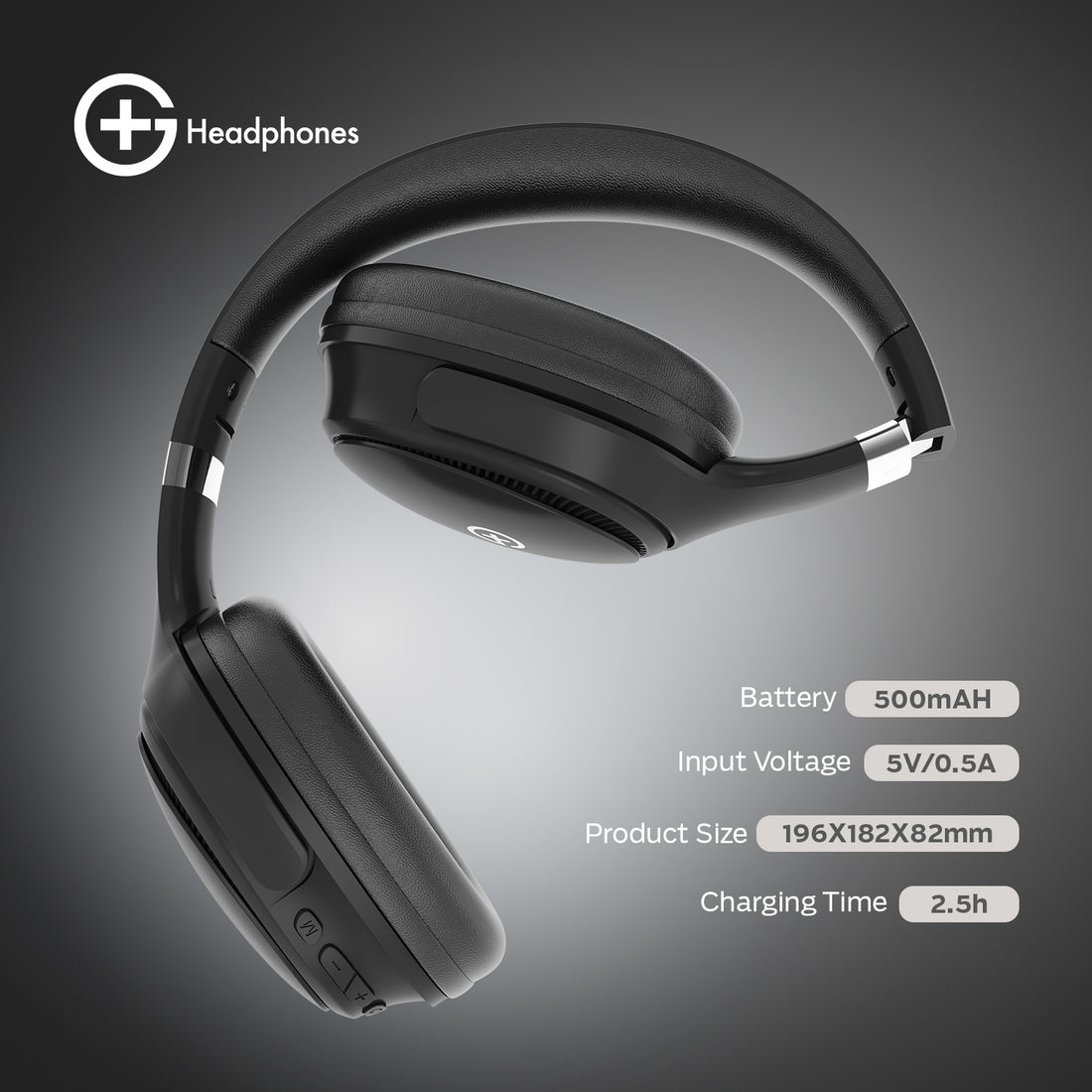 G+ Headphones BT 5.3, Pure Bass, Dual Pairing, 70H Playtime (Black)