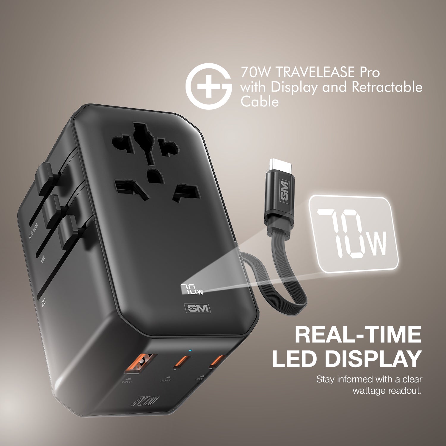 TravelEase Pro 70W with Display - 150 Countries ( Black )