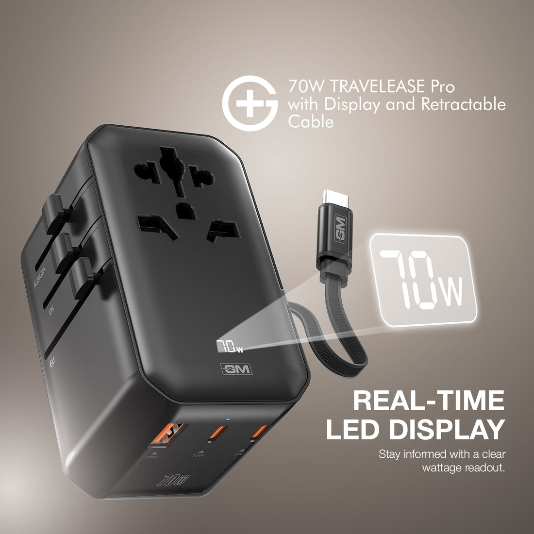 TravelEase Pro 70W with Display - 150 Countries ( Black )