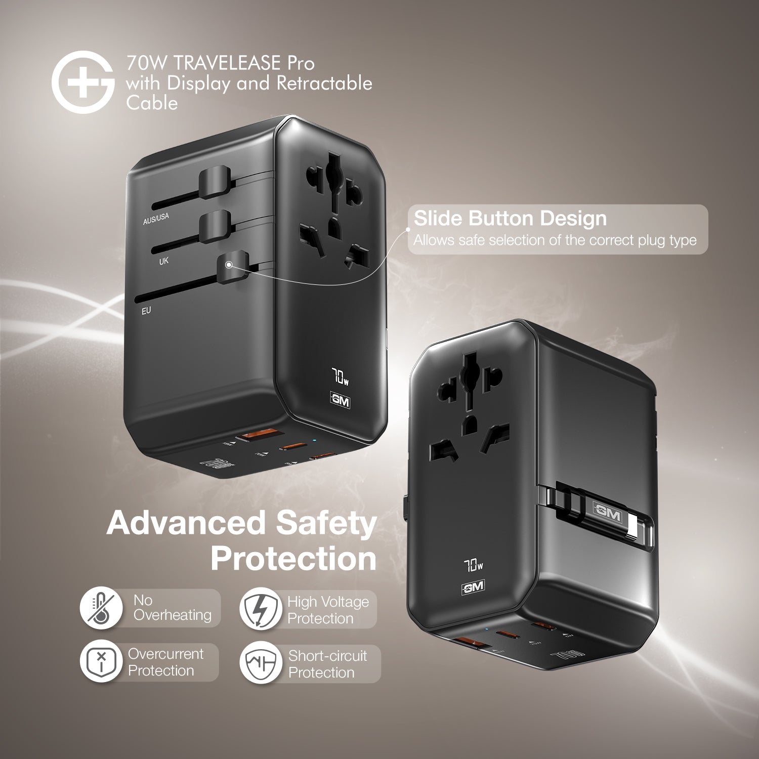 TravelEase Pro 70W with Display - 150 Countries ( Black )