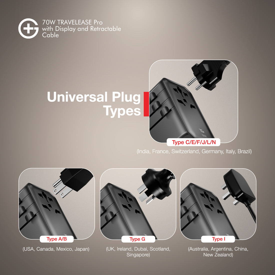 TravelEase Pro 70W with Display - 150 Countries ( Black )