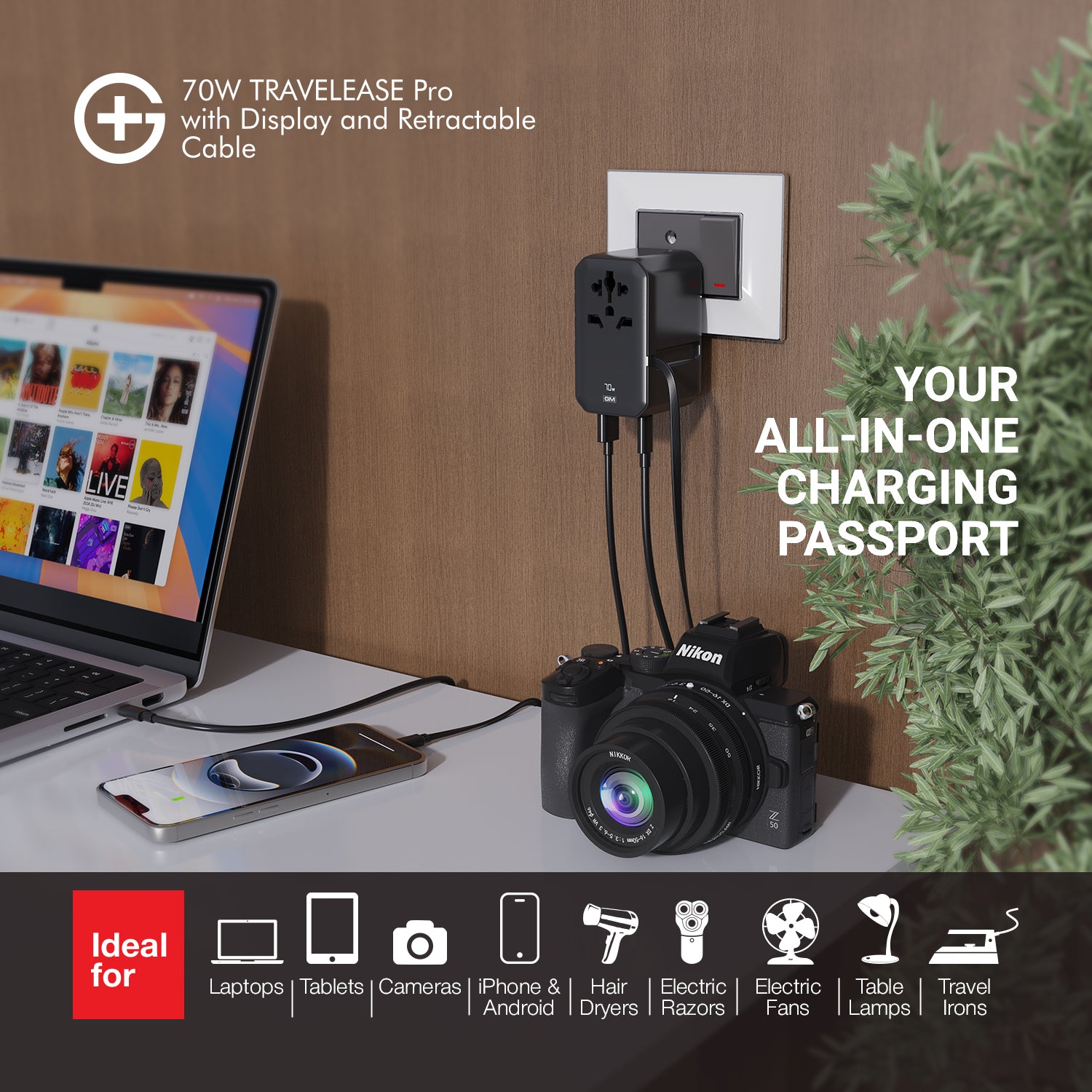 TravelEase Pro 70W with Display - 150 Countries ( Black )