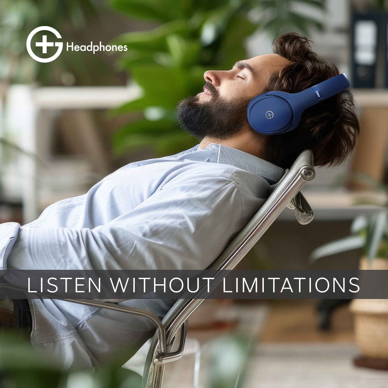 G+ Headphones BT 5.3, Pure Bass, Dual Pairing, 70H Playtime (Blue)
