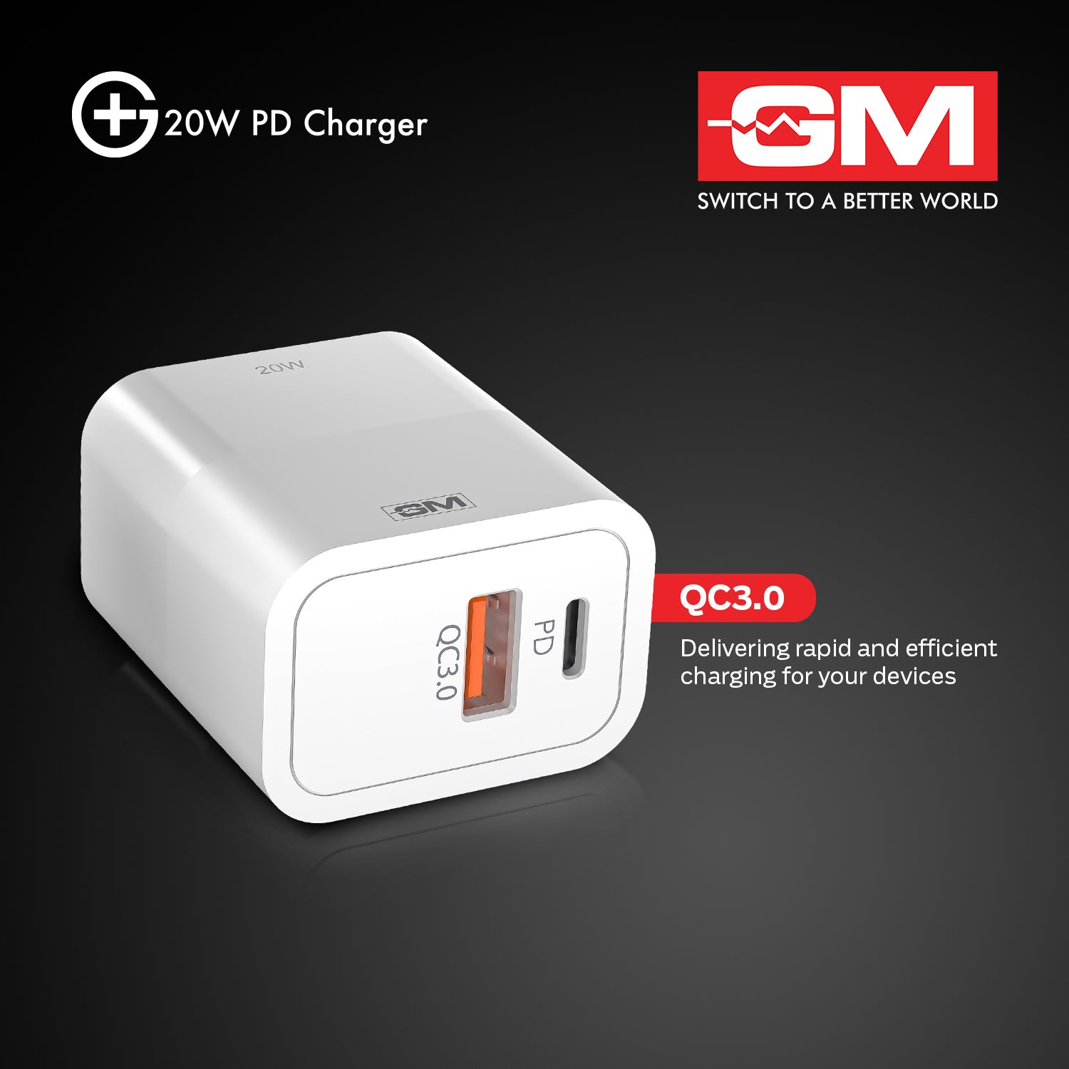 20W, Dual Port Adaptor (QC 3.0+PD) (White)
