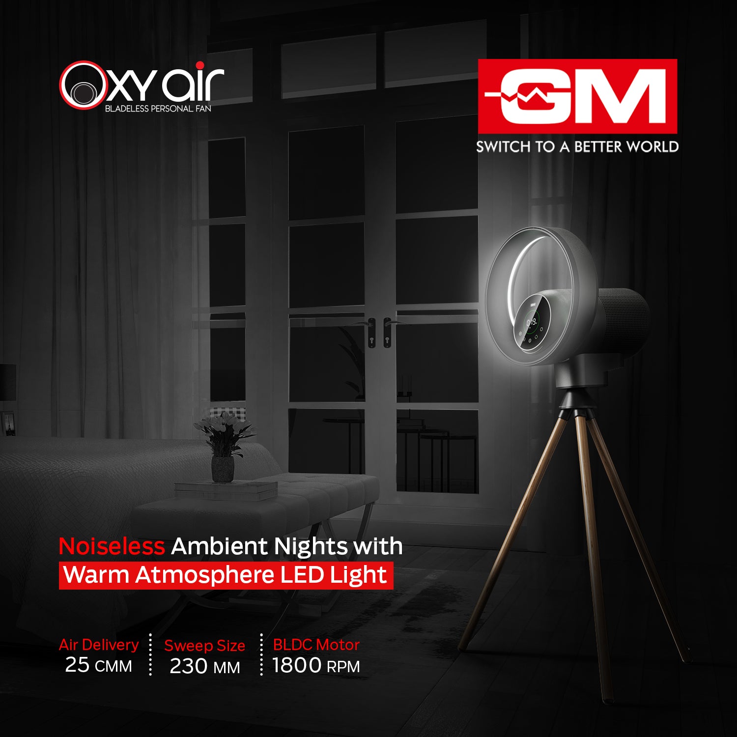 OXY AIR BLADELESS AIRPURIFIER TRIPOD FAN (Graphite Magnesia)