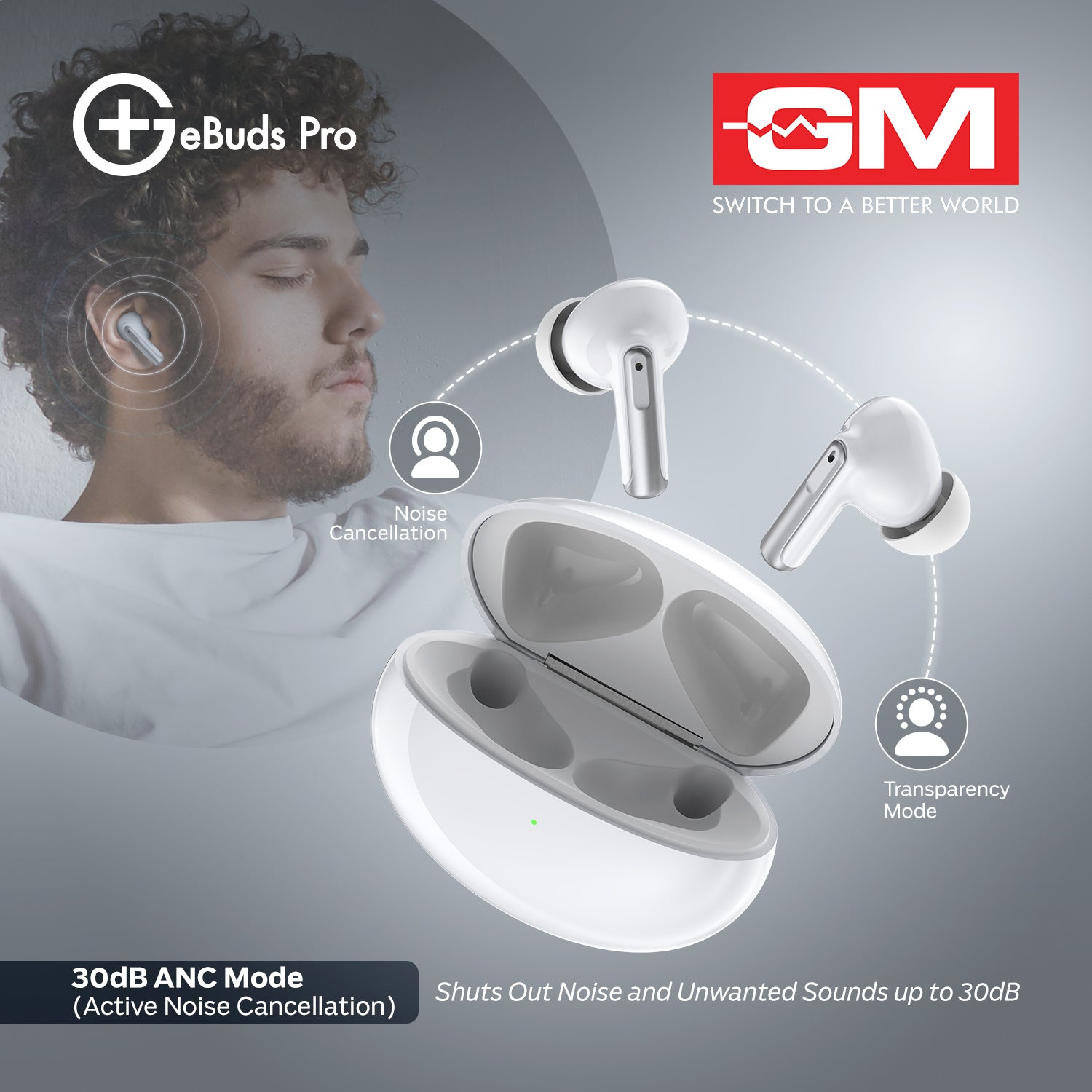 E-BUDS PRO - 30DB ANC, WIRELESS CHARGING (White)