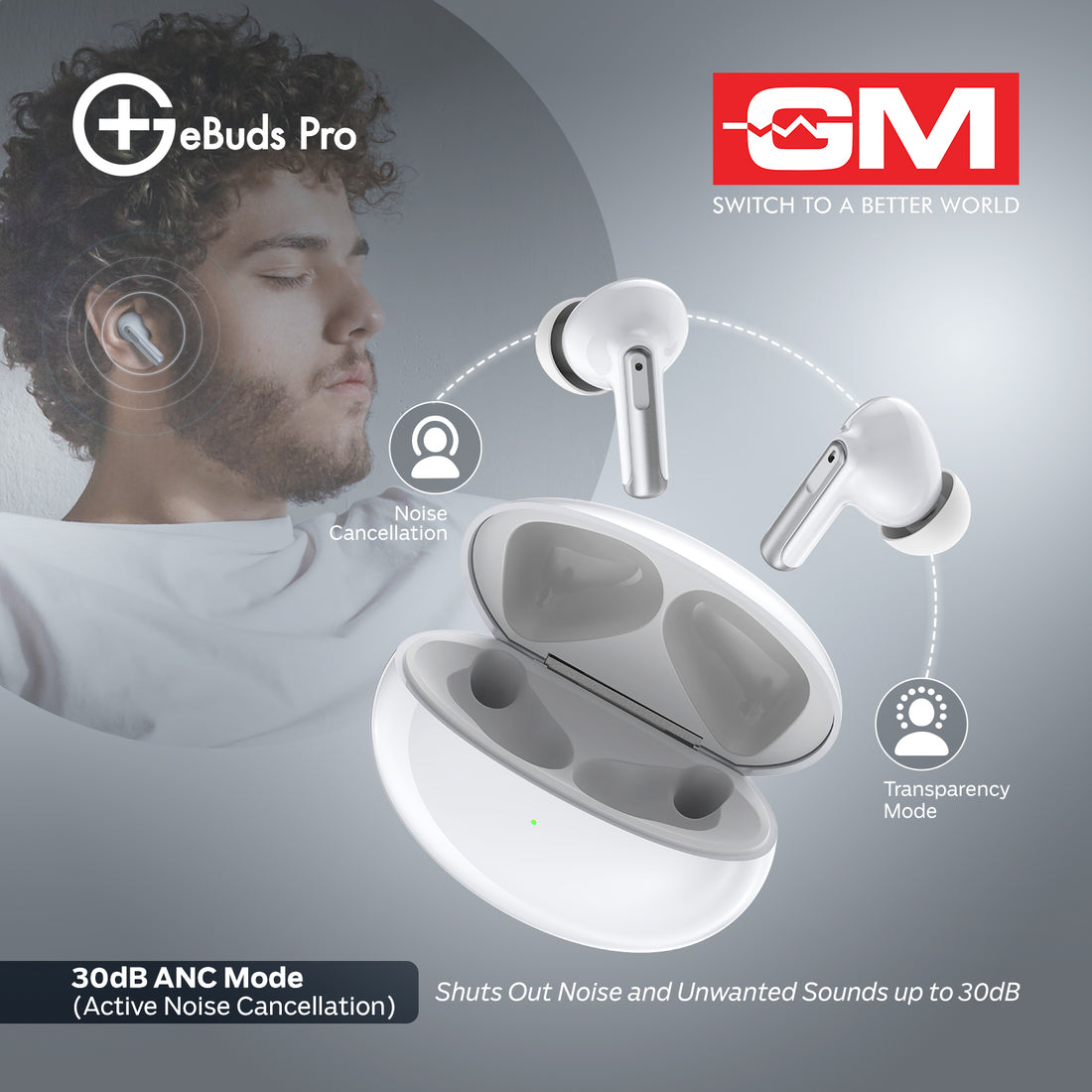 E-BUDS PRO - 30DB ANC, WIRELESS CHARGING (White)