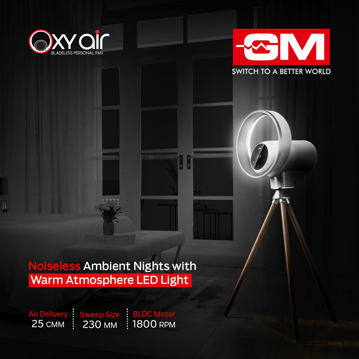 OXY AIR BLADELESS AIRPURIF TRIPOD FAN (Casablanca White)