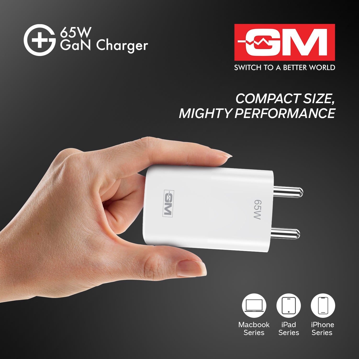 65W, Dual Port GAN Adaptor (QC 3.0+PD) (White)