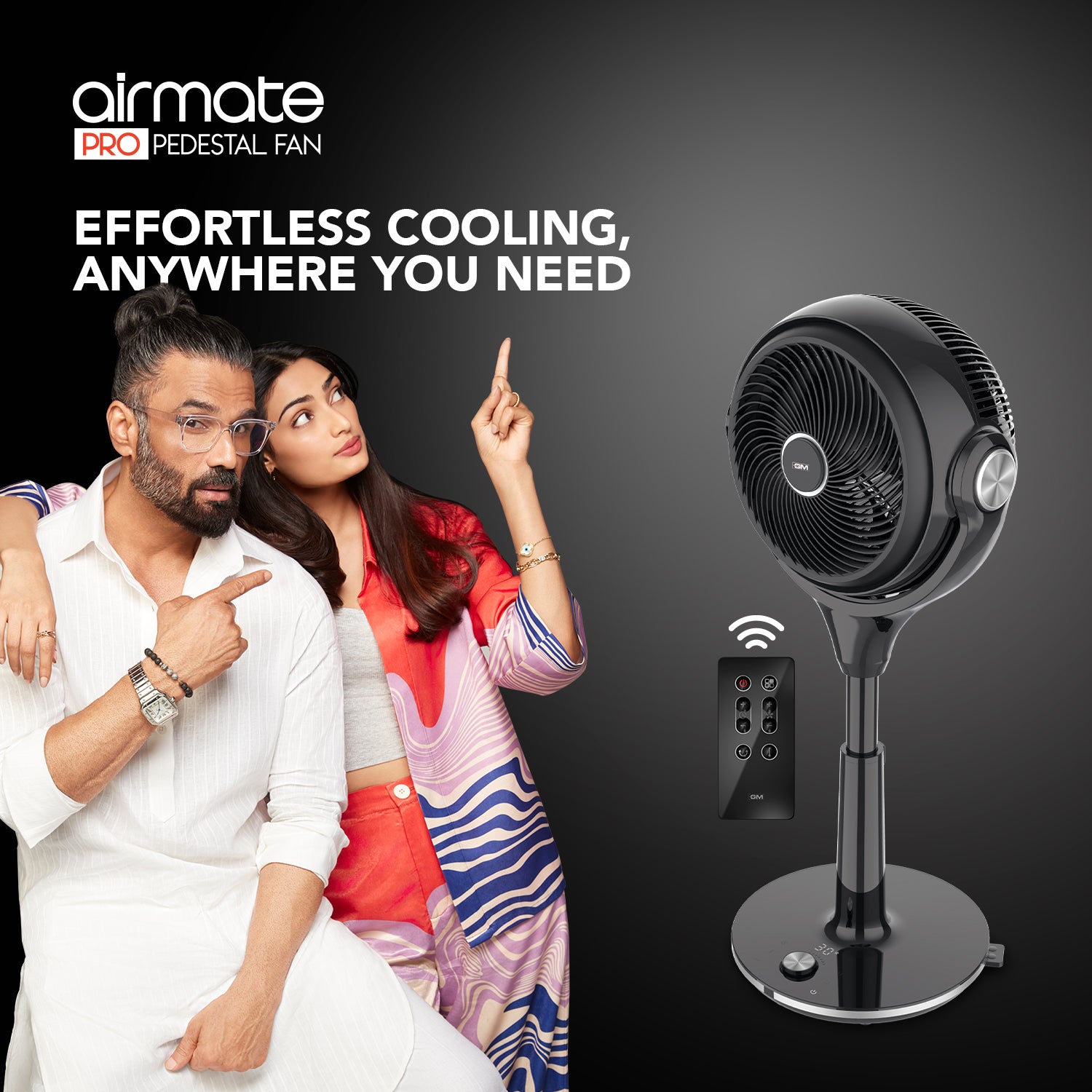 GM Airmate Pro Pedestal Fan with Remote (Black)