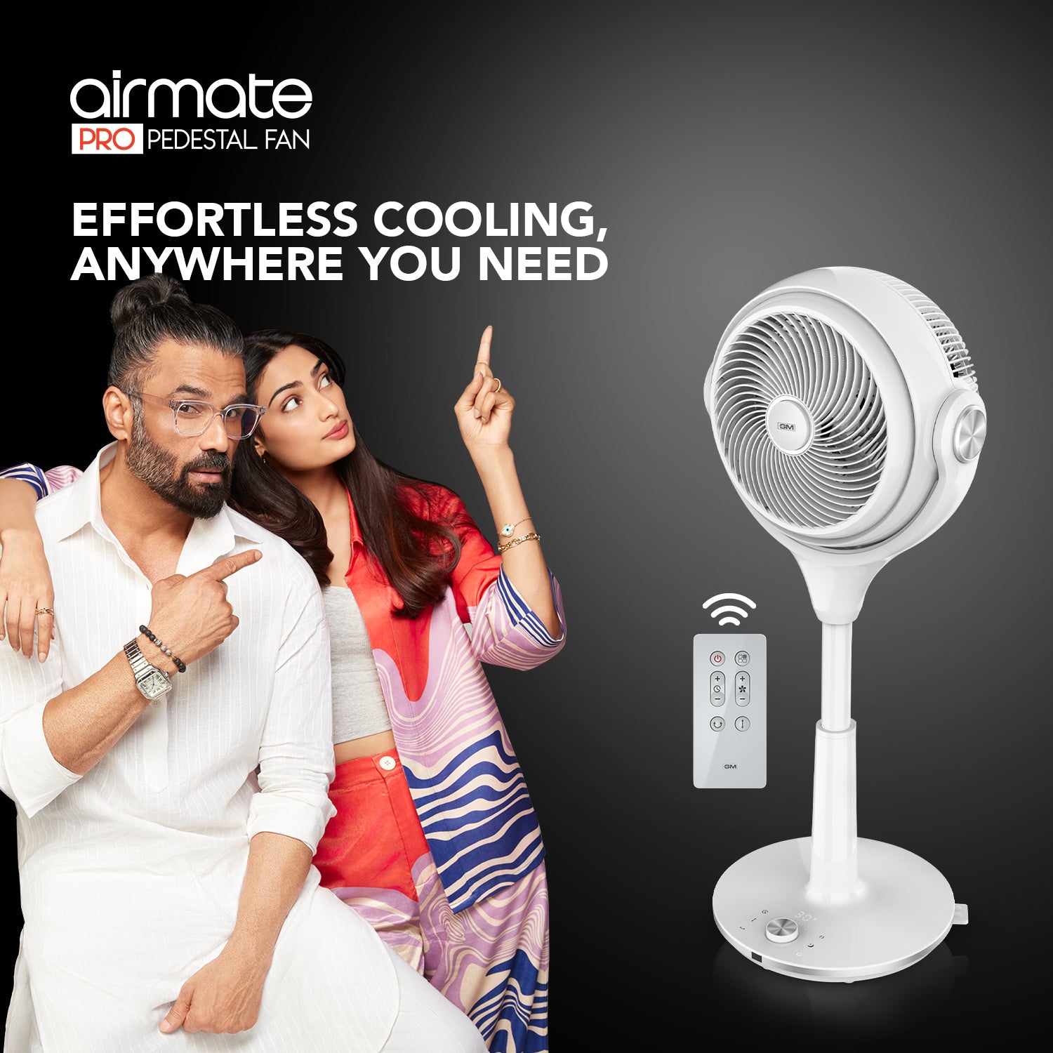 GM Airmate Pro Pedestal Fan with Remote (White)