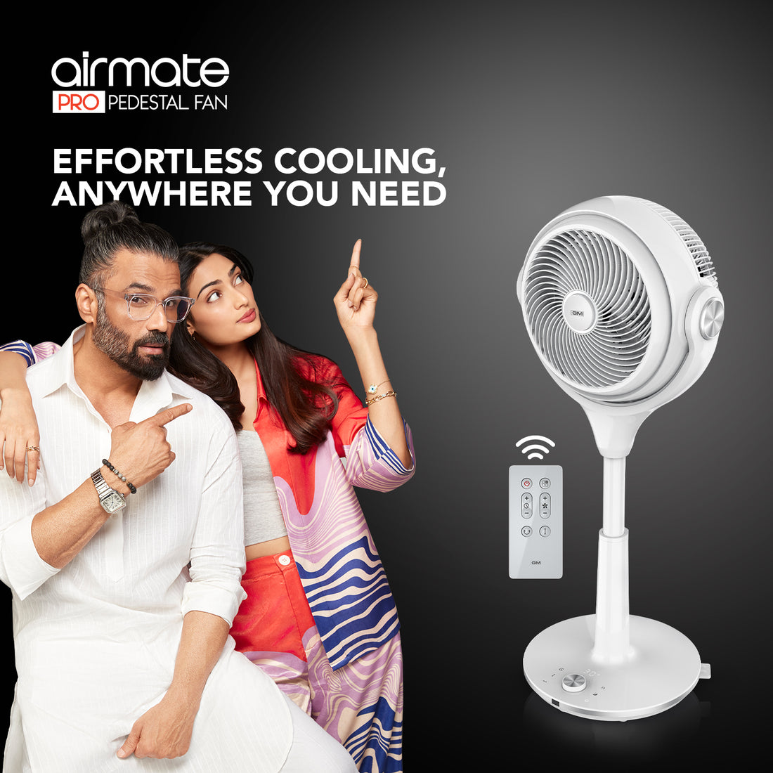 GM Airmate Pro Pedestal Fan with Remote (White)
