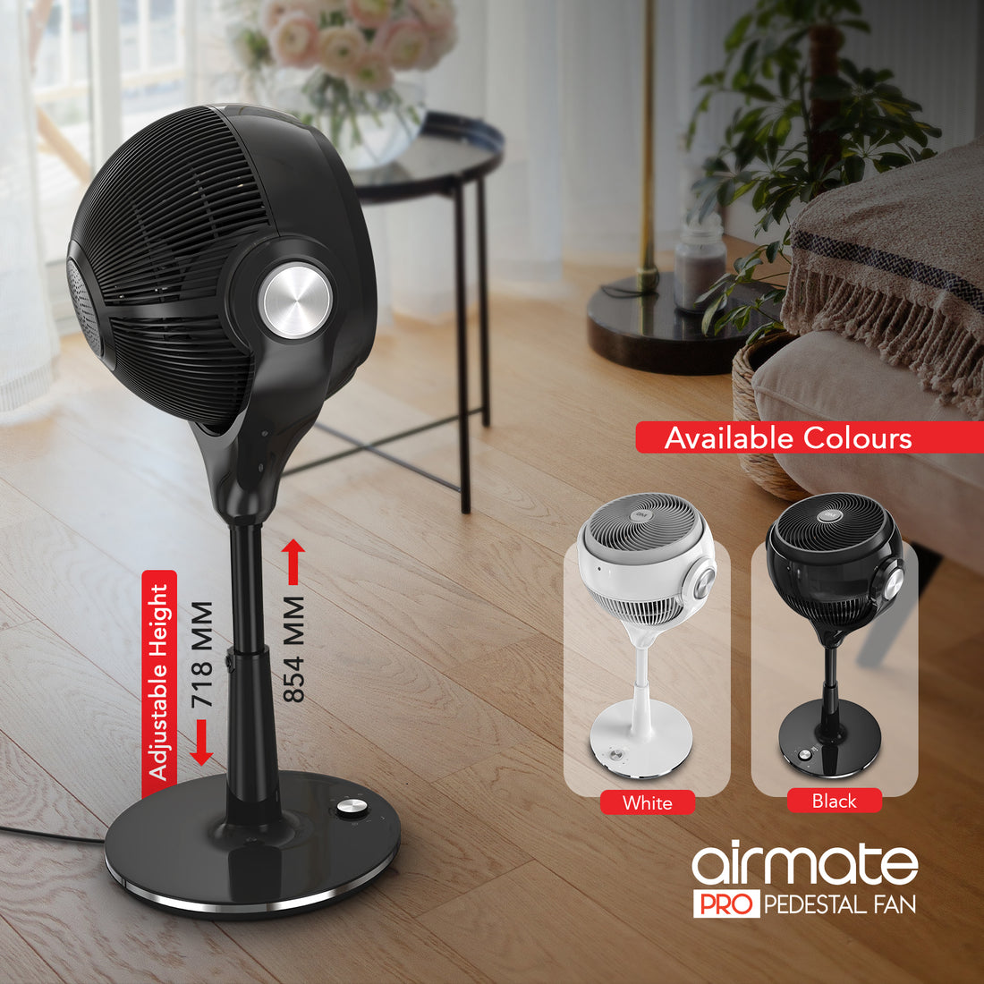 GM Airmate Pro Pedestal Fan with Remote (Black)