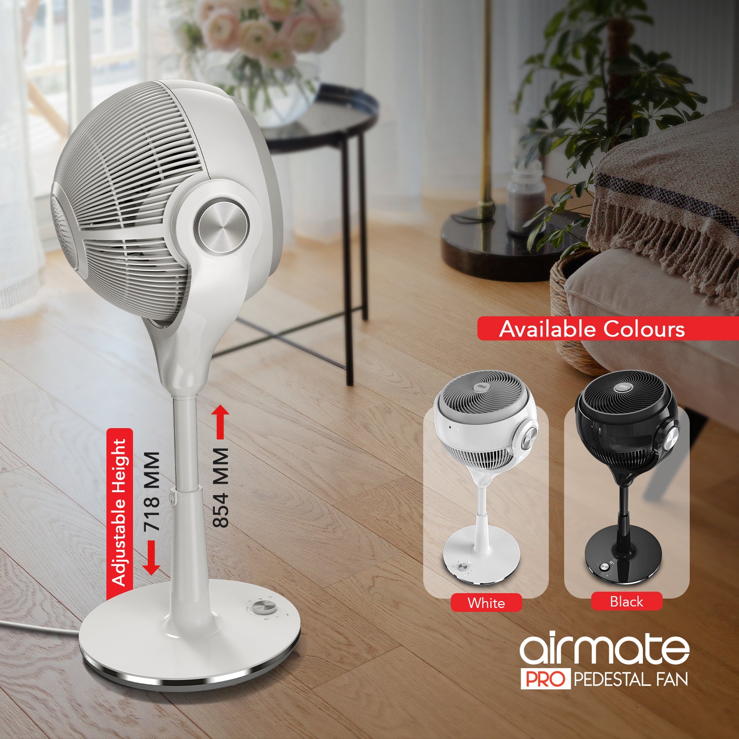 GM Airmate Pro Pedestal Fan with Remote (White)
