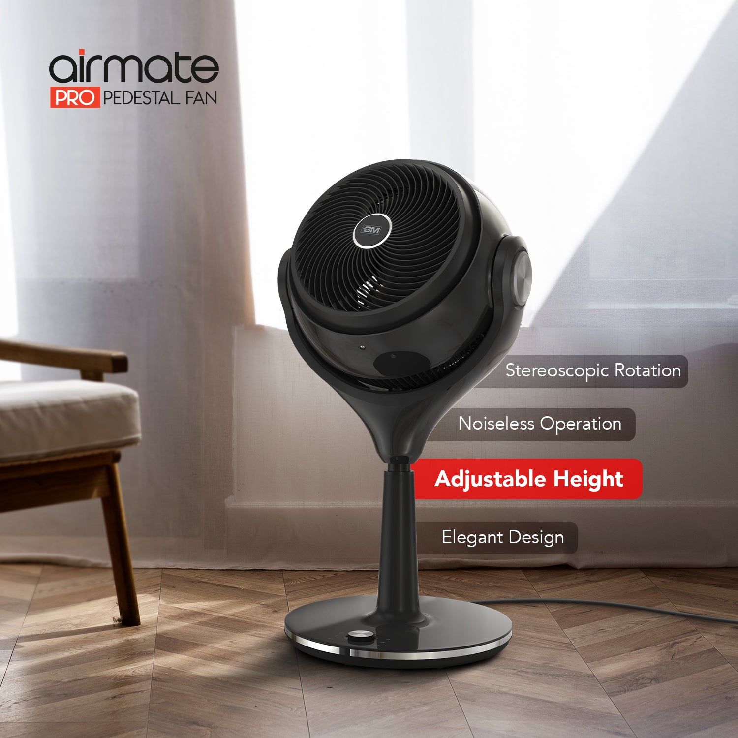 GM Airmate Pro Pedestal Fan with Remote (Black)