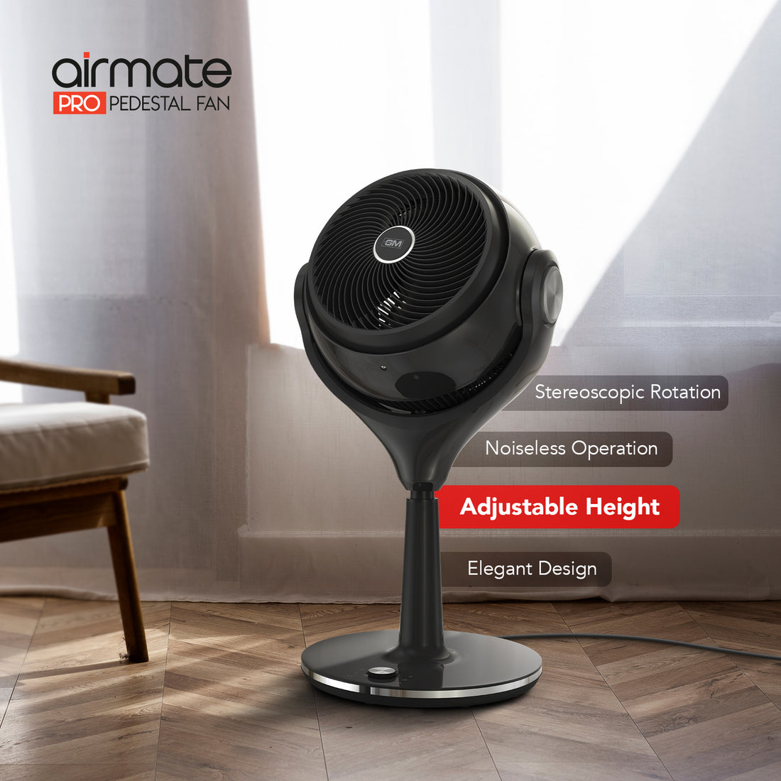 GM Airmate Pro Pedestal Fan with Remote (Black)