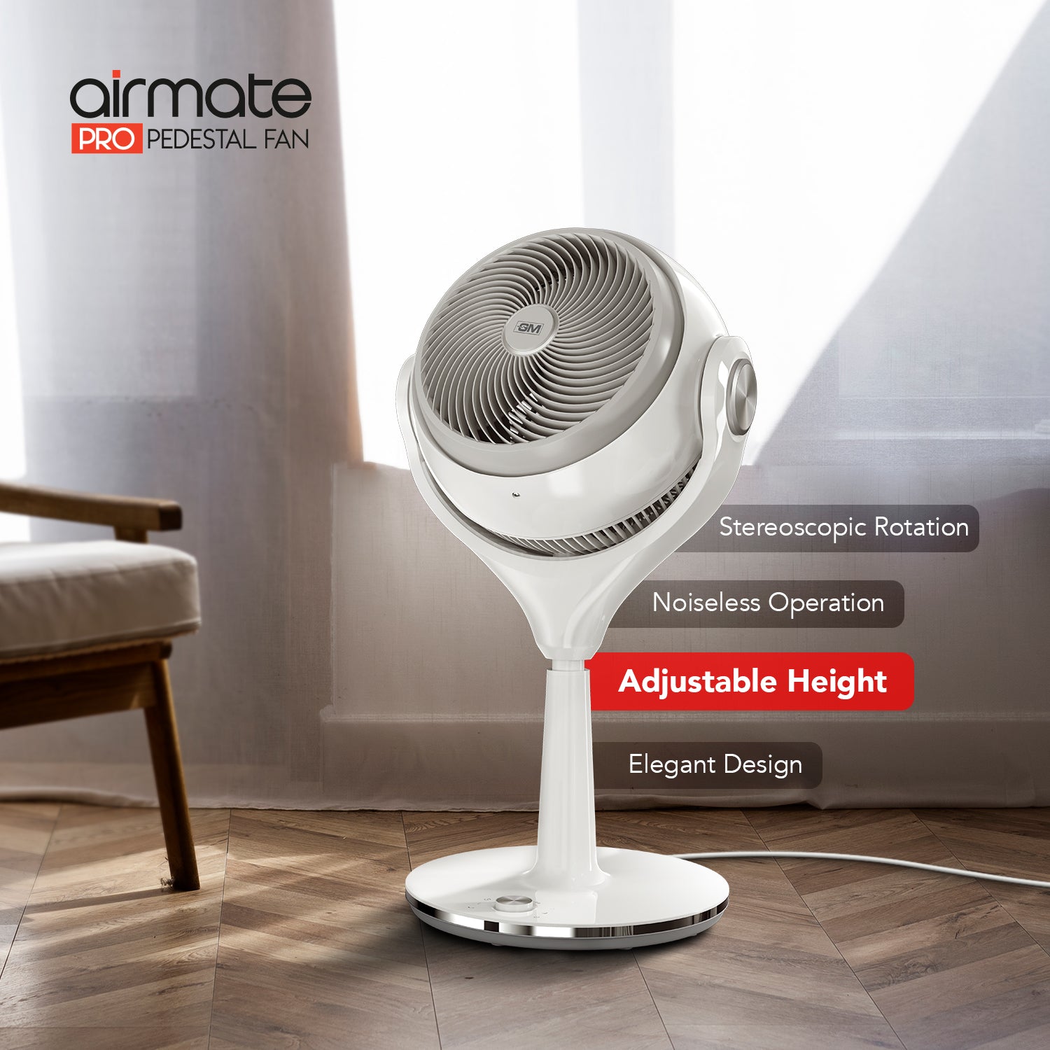 GM Airmate Pro Pedestal Fan with Remote (White)