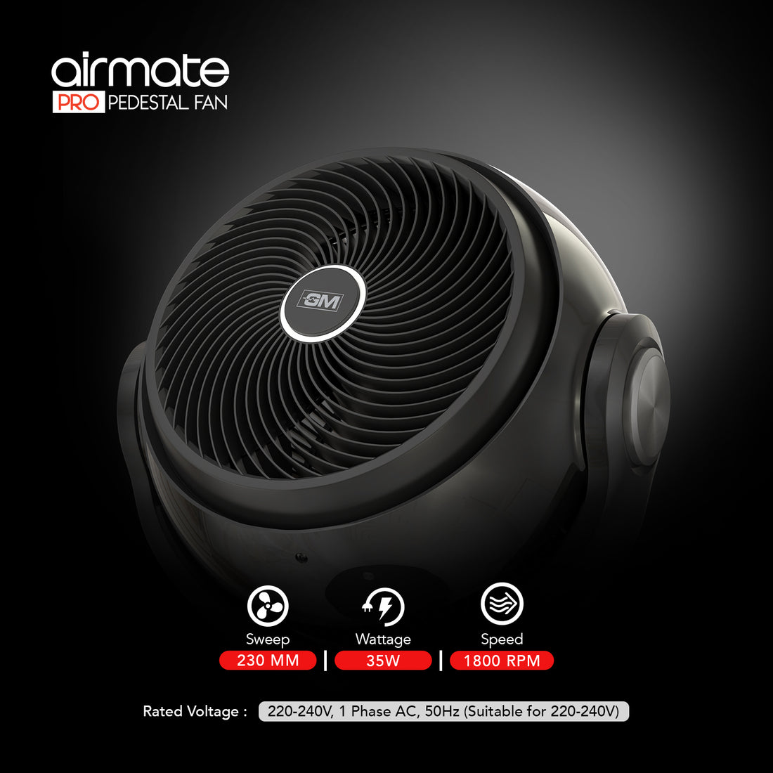 GM Airmate Pro Pedestal Fan with Remote (Black)