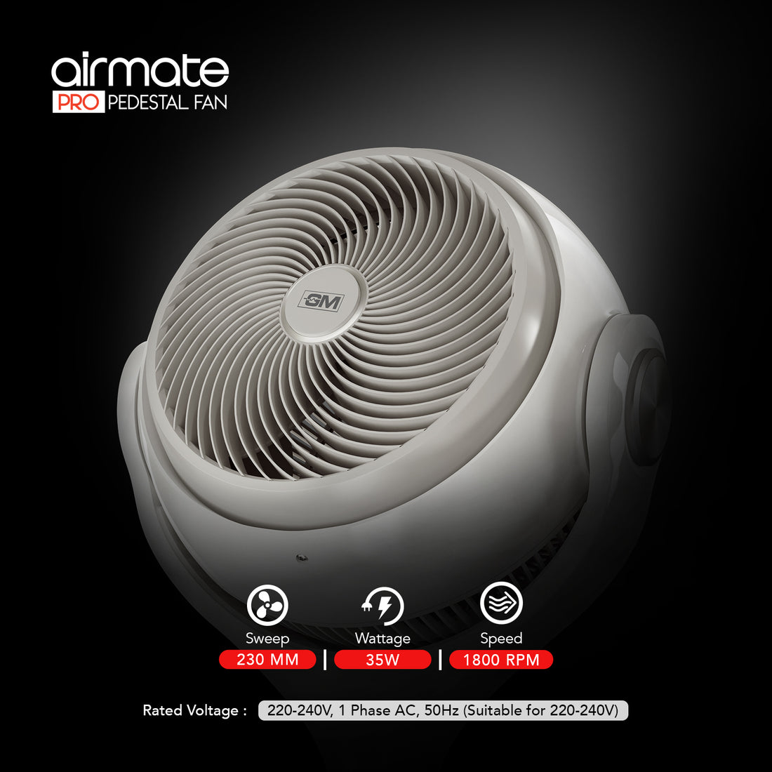 GM Airmate Pro Pedestal Fan with Remote (White)
