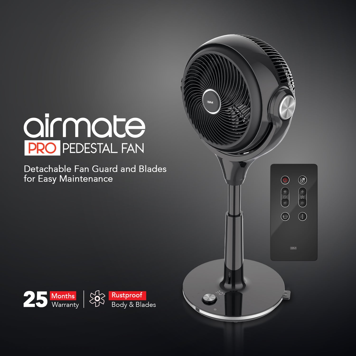 GM Airmate Pro Pedestal Fan with Remote (Black)