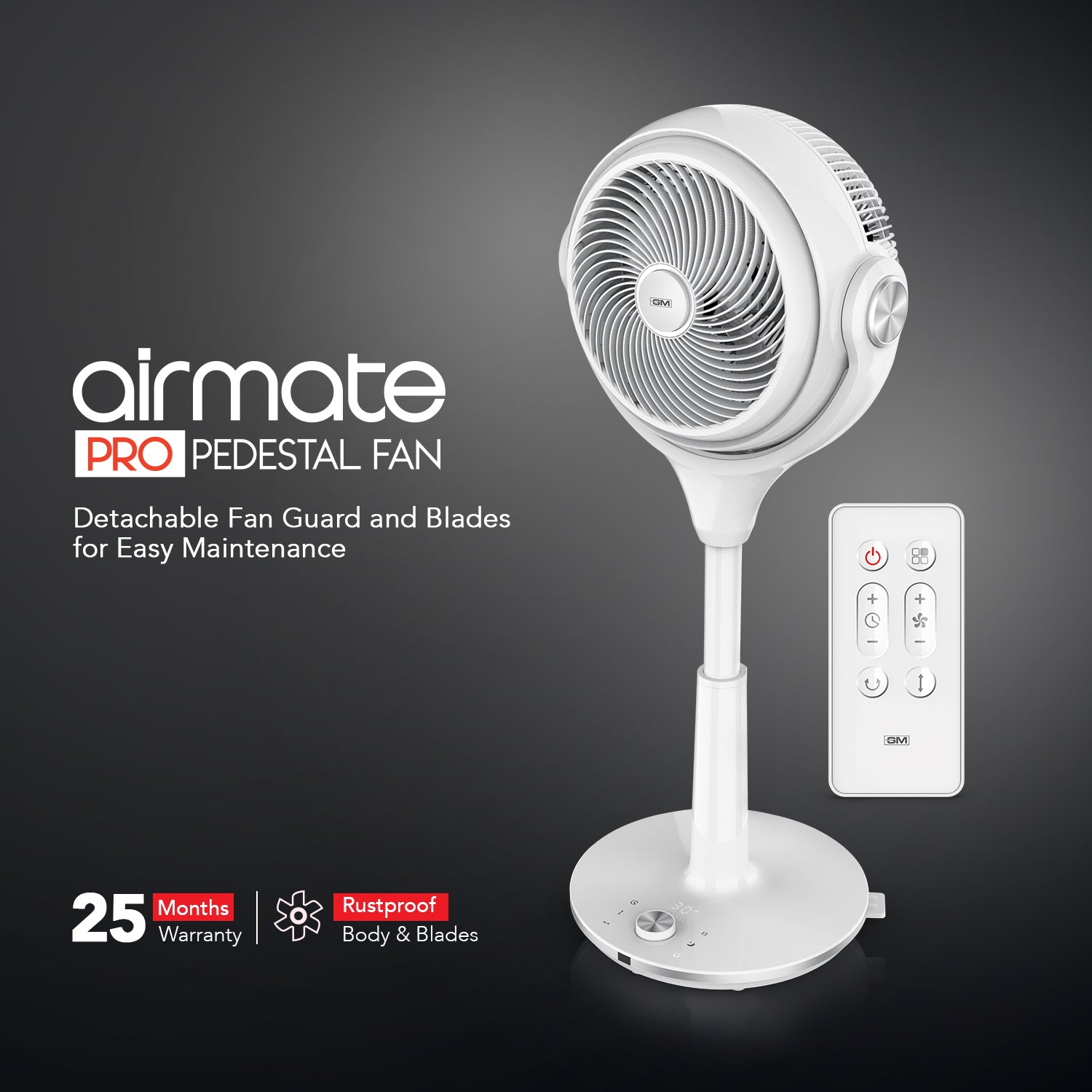 GM Airmate Pro Pedestal Fan with Remote (White)