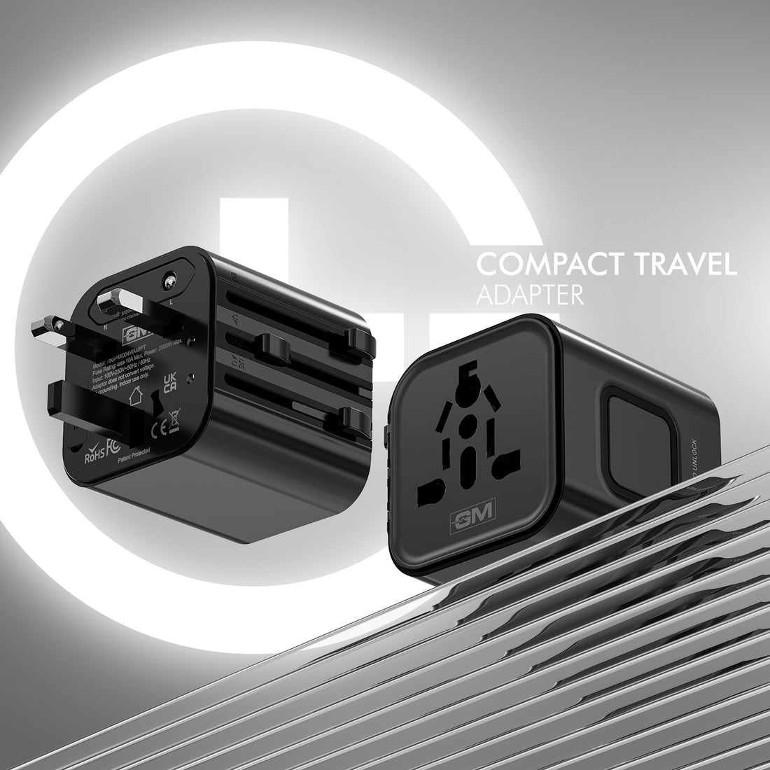 G+ Compact Travel Adapter - Fire-Resistant Build (Black)
