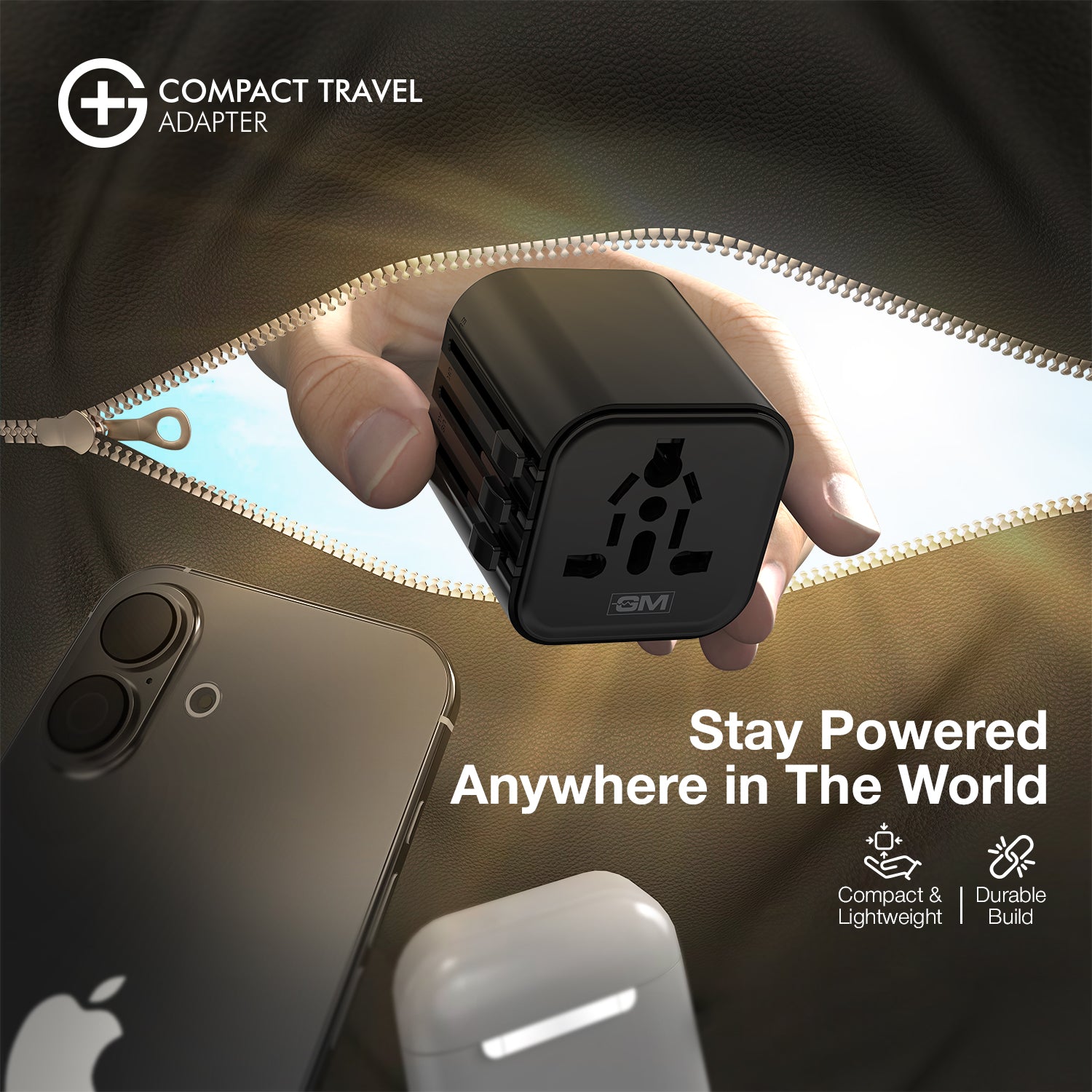 G+ Compact Travel Adapter - Fire-Resistant Build (Black)