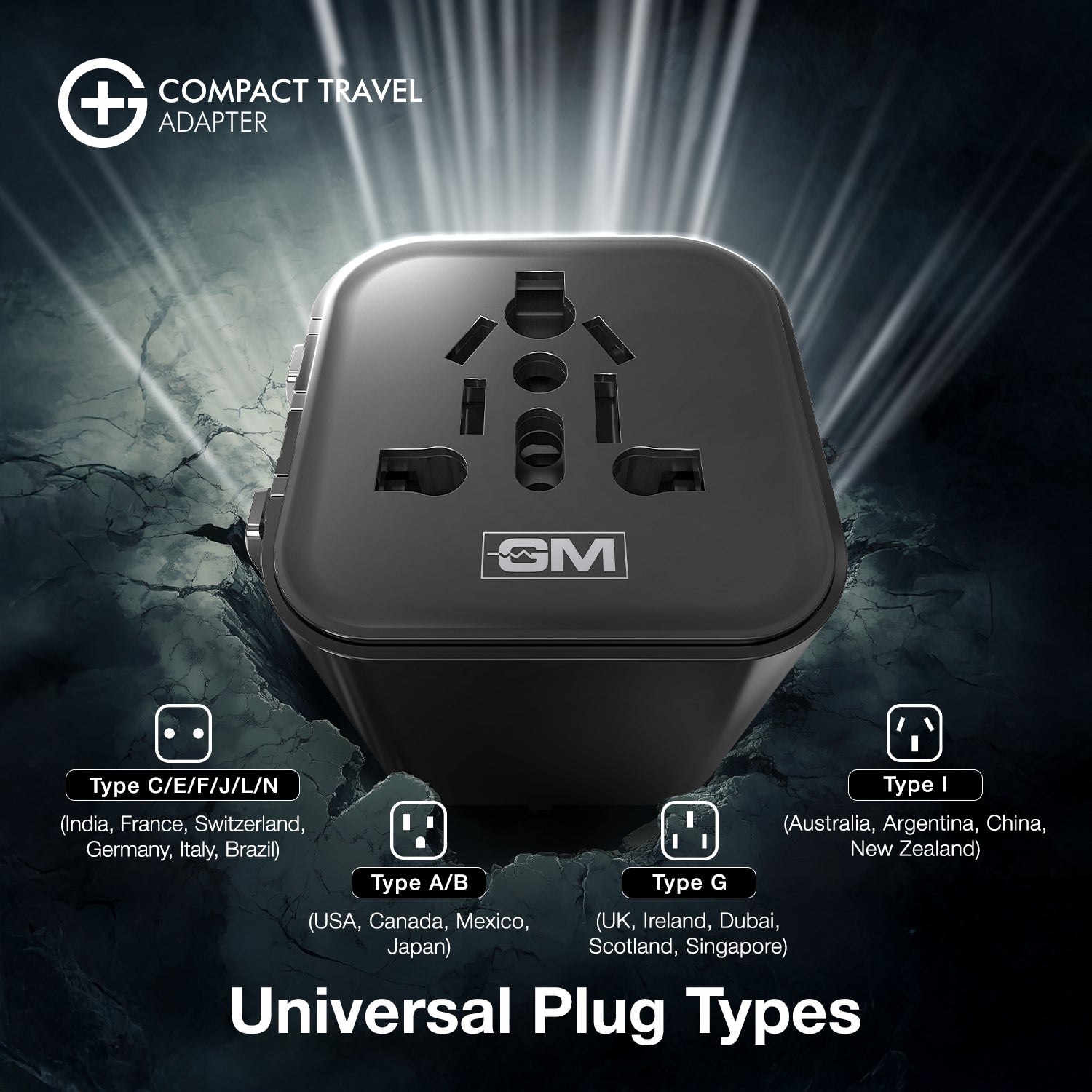 G+ Compact Travel Adapter - Fire-Resistant Build (Black)