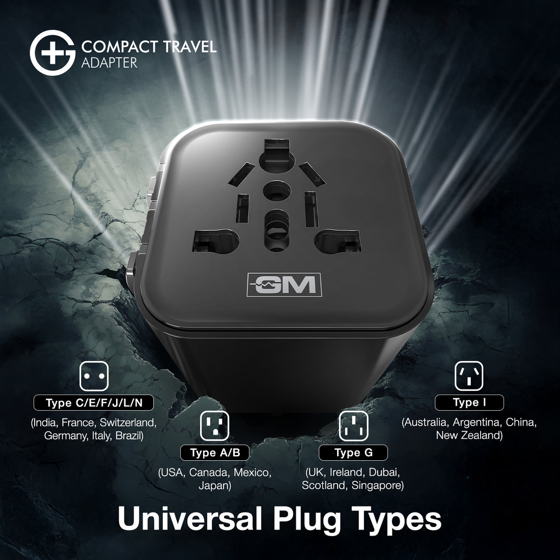 G+ Compact Travel Adapter - Fire-Resistant Build (Black)