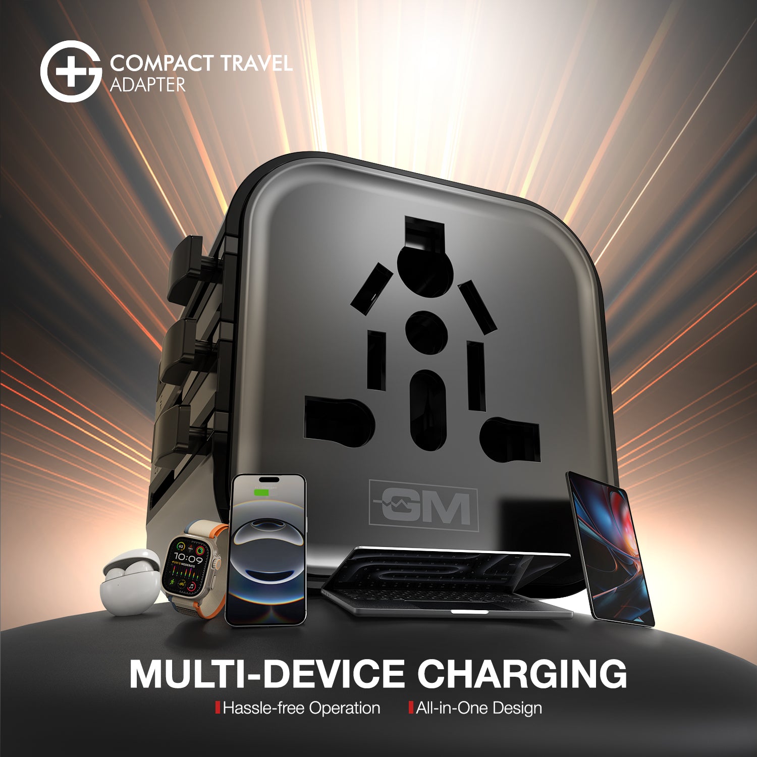G+ Compact Travel Adapter - Fire-Resistant Build (Black)