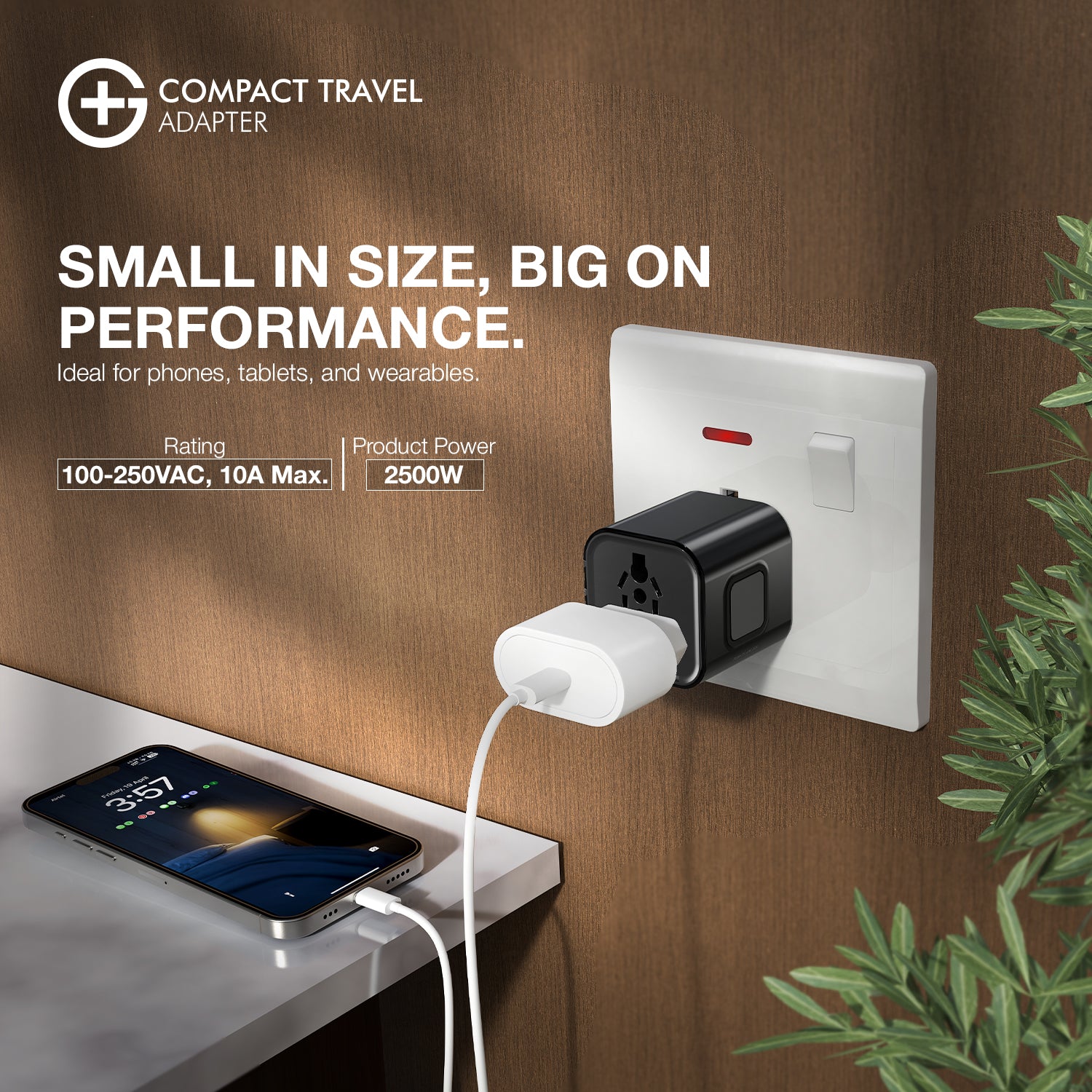 G+ Compact Travel Adapter - Fire-Resistant Build (Black)