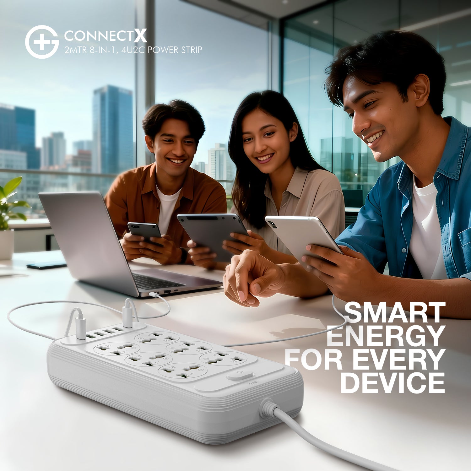 G+ ConnectX 2Mtr 8-in-1 4U2C Power Strip (WHITE)