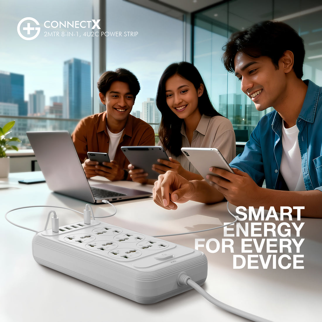 G+ ConnectX 2Mtr 8-in-1 4U2C Power Strip (WHITE)