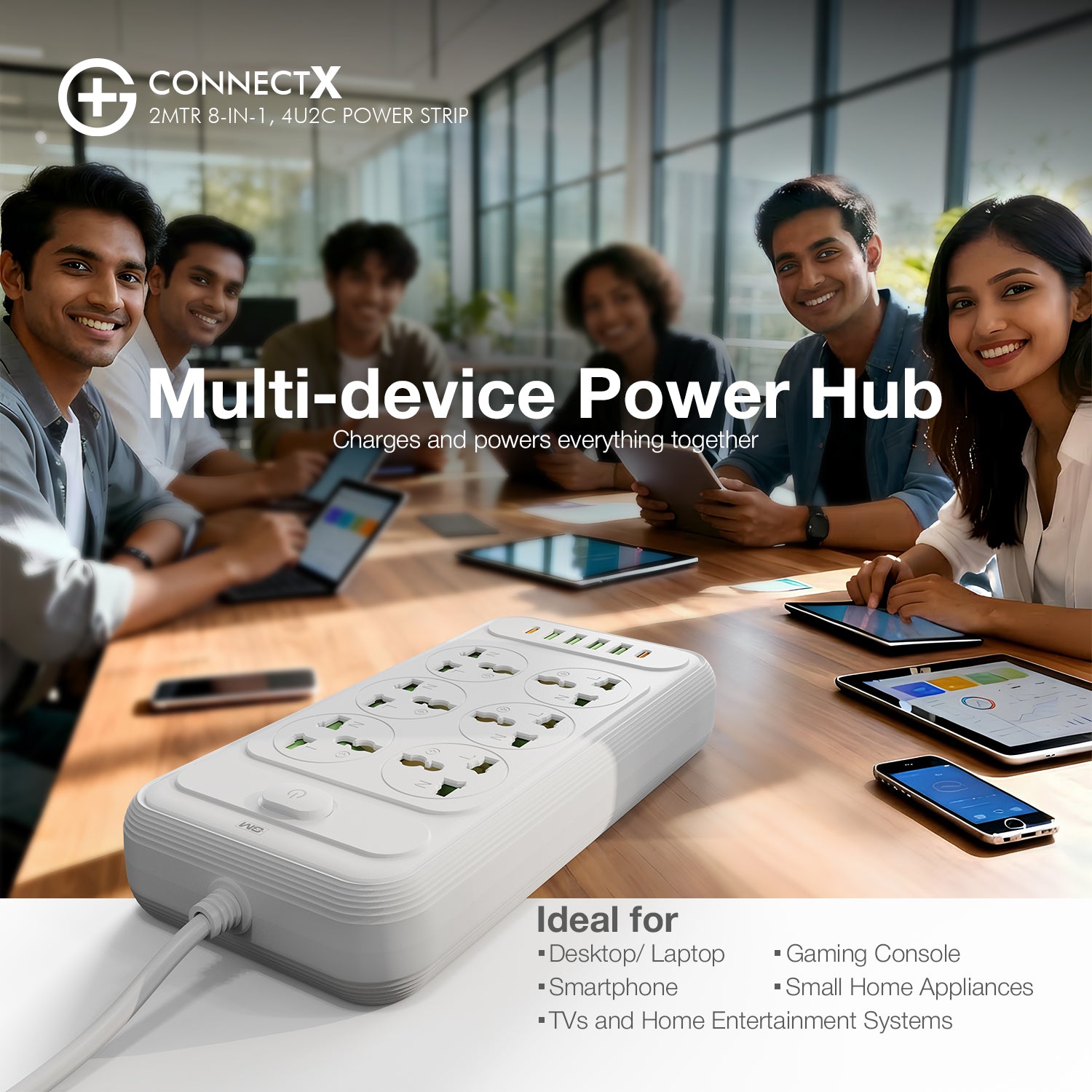 G+ ConnectX 2Mtr 8-in-1 4U2C Power Strip (WHITE)