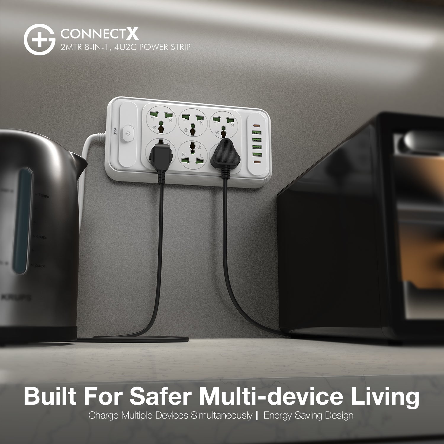 G+ ConnectX 2Mtr 8-in-1 4U2C Power Strip (WHITE)