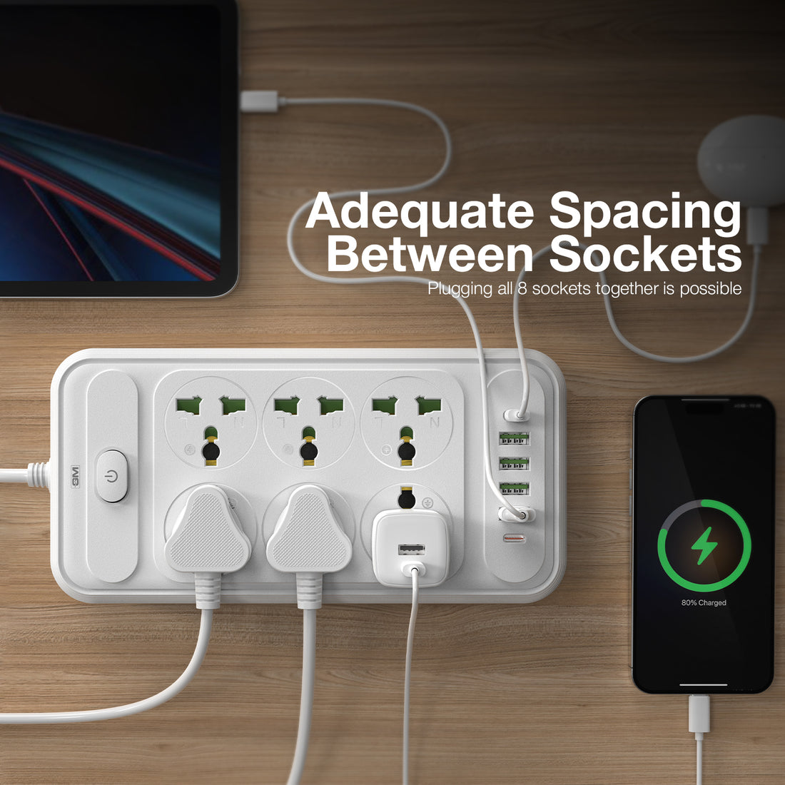 G+ ConnectX 2Mtr 8-in-1 4U2C Power Strip (WHITE)