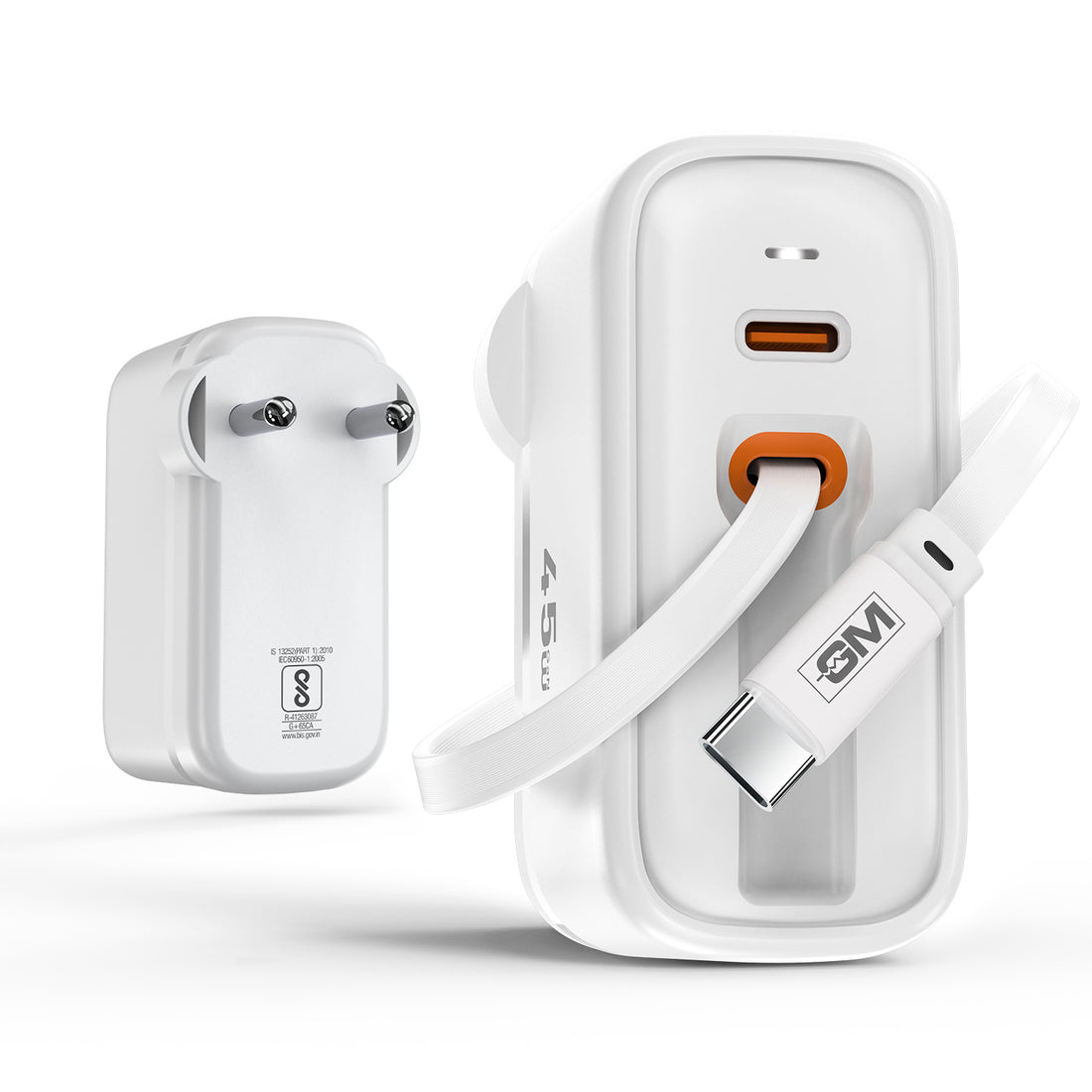 45W, 70CM RETRACTABLE CABLE (WHITE)