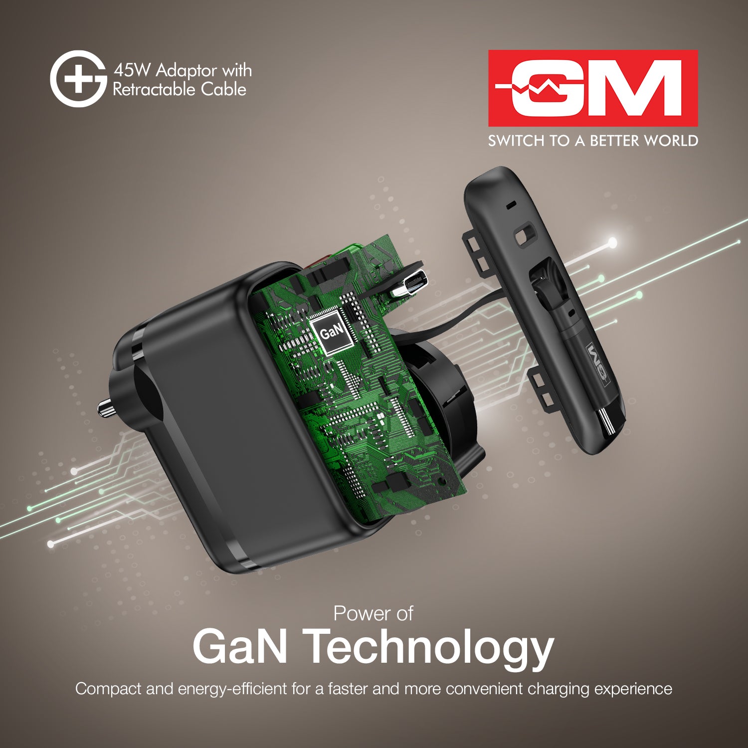 45W, 70CM RETRACTABLE CABLE (BLACK)