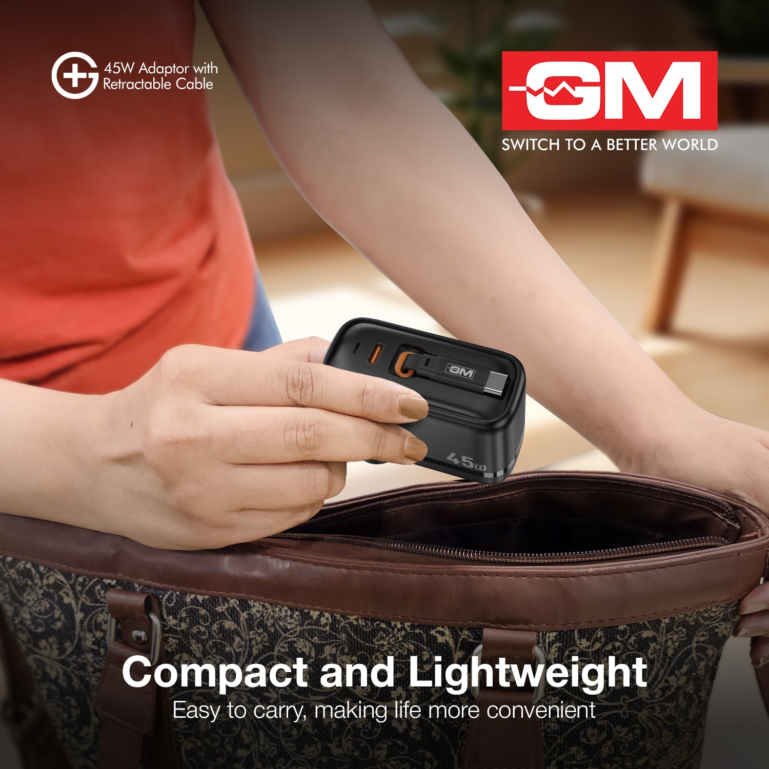 45W, 70CM RETRACTABLE CABLE (BLACK)