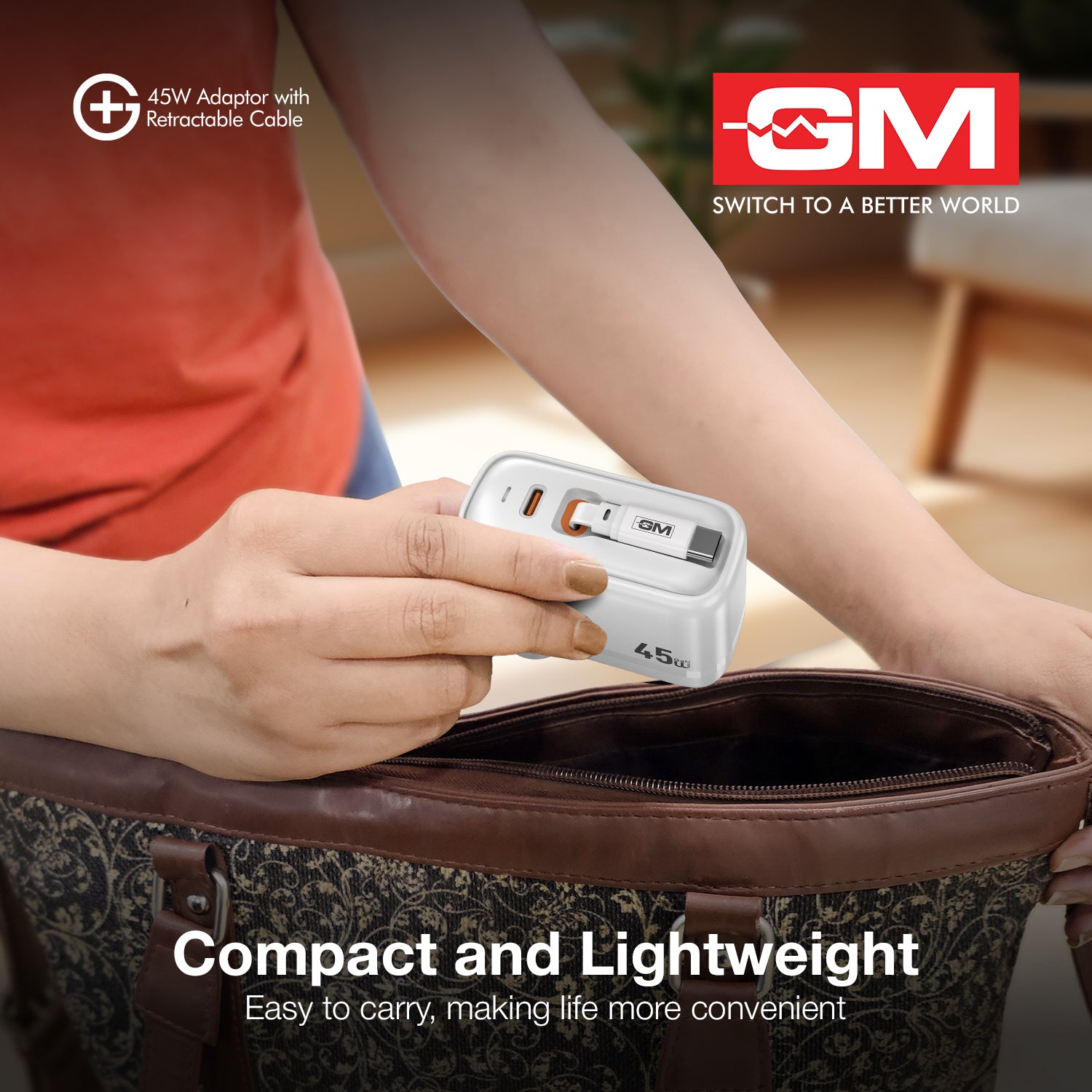 45W, 70CM RETRACTABLE CABLE (WHITE)