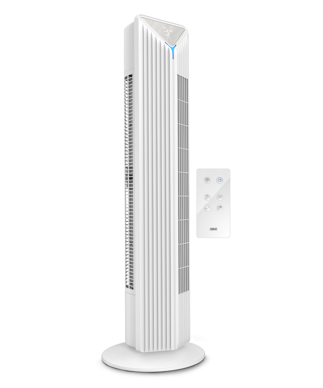 White Fortune Bladeless Tower Fan with 3 speed modes, 3 breeze modes and smart memory function