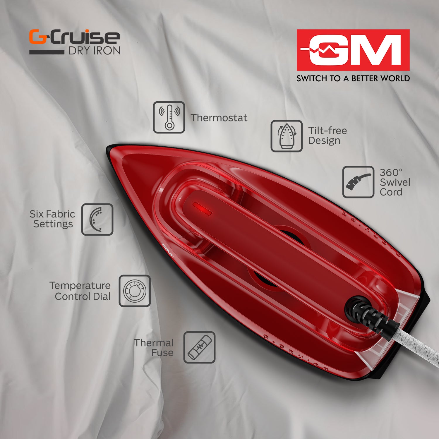 G-CRUISE 1000 WATT DRY IRON (RED)