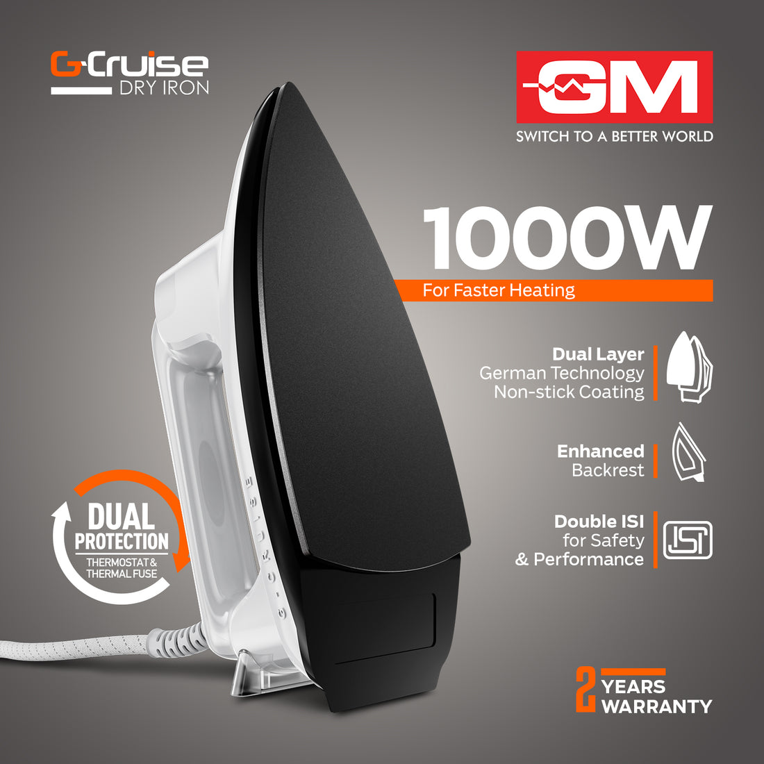 G-CRUISE 1000 WATT DRY IRON (WHITE)