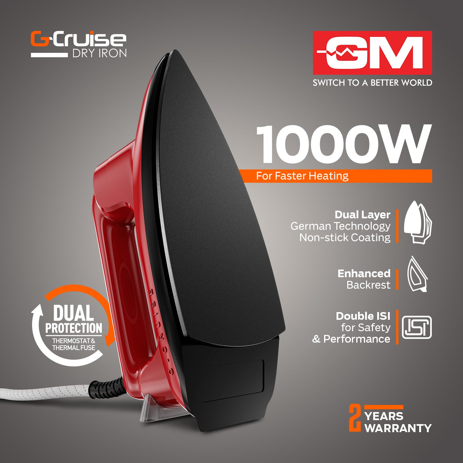 G-CRUISE 1000 WATT DRY IRON (RED)