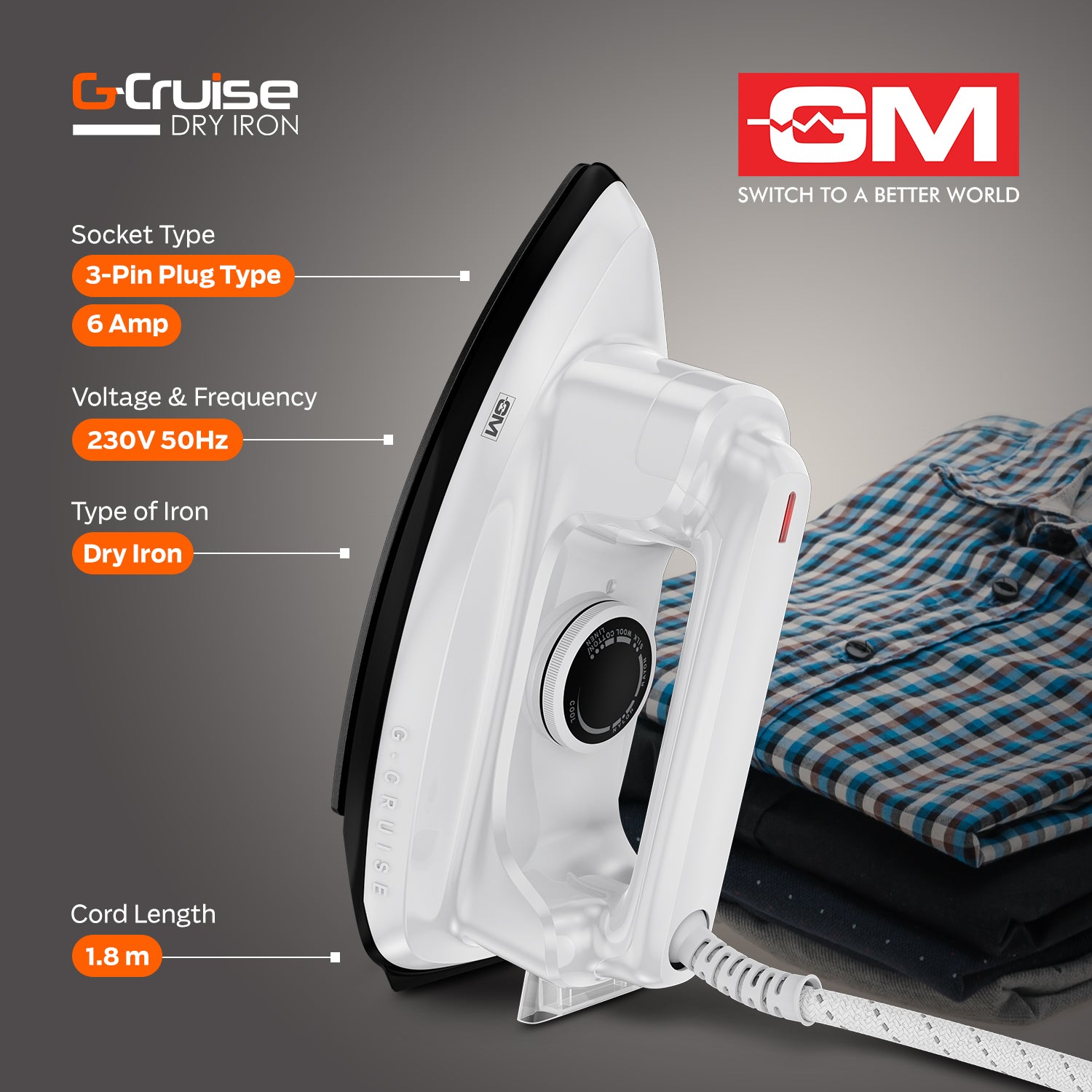 G-CRUISE 1000 WATT DRY IRON (WHITE)